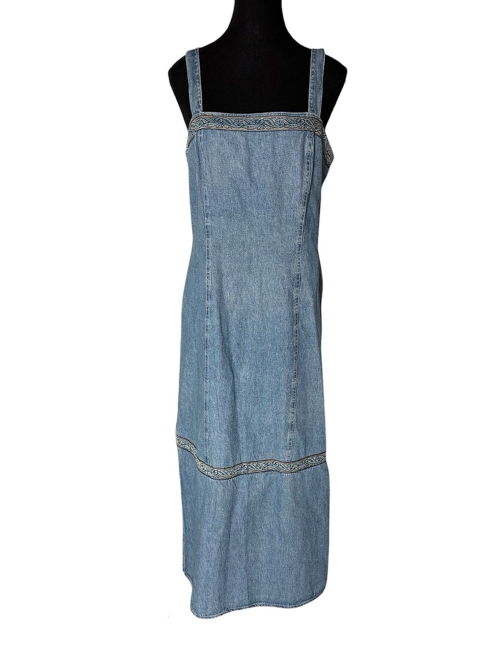 SKETCHES Vintage Sleeveless Denim Maxi Jean Dress Paisley Embellishment Size 12 - Picture 2 of 12
